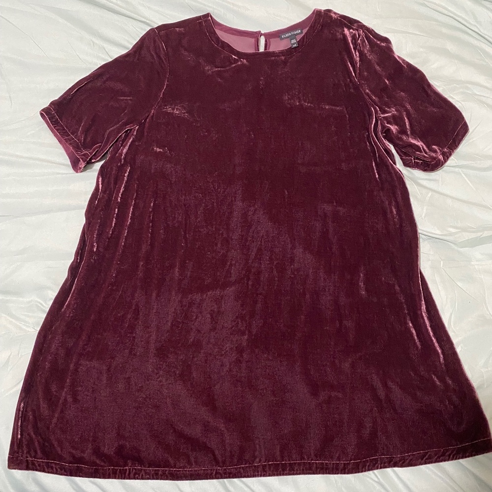 Eileen Fisher Burgundy Velvet Mini Dress Women’s size Large